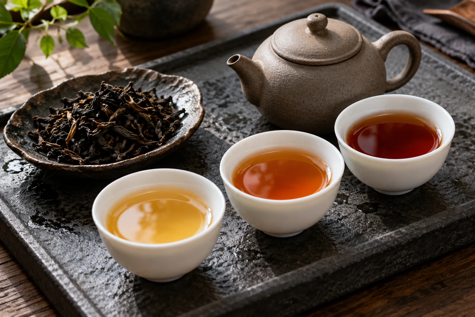 品饮杯中茶汤色泽特写